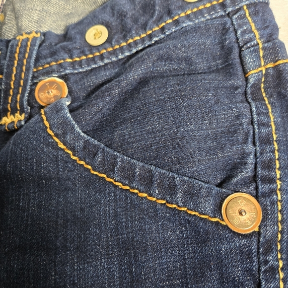 True Religion Vintage Women's Dark Blue Jeans with Suspenders Buttons Size 27 - Picture 7 of 16